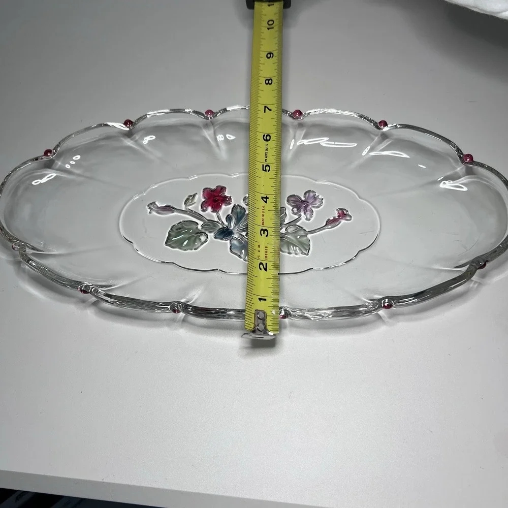 Mikasa Glass Oval Serving Tray‎ 15x7 Floral & Scalloped Edges